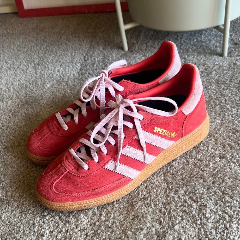 adidas Spezial Suede Sneakers in Red with Pink Stripes